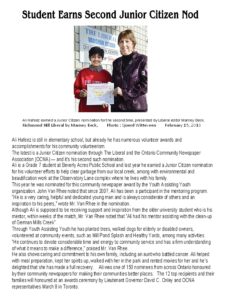 Student Earns Second Junior Citizen Nod